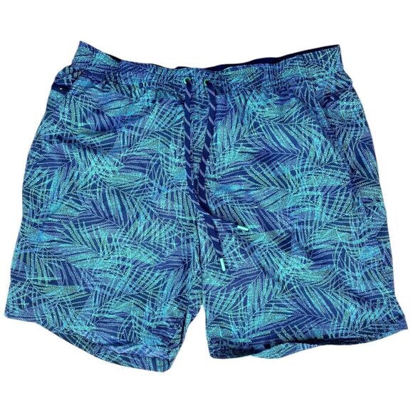 Land’s End Men's 2XL Volley 9"Board Shorts Swim Trunks Blue Green Floral - Picture 1 of 16